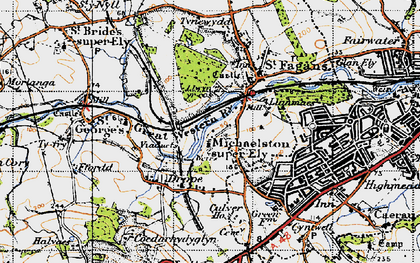 Old map of Michaelston-super-Ely in 1947