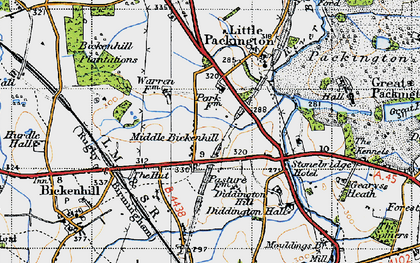 Old map of Bickenhill Plantations in 1947