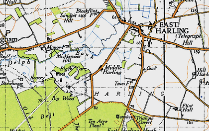 Old map of Middle Harling in 1946