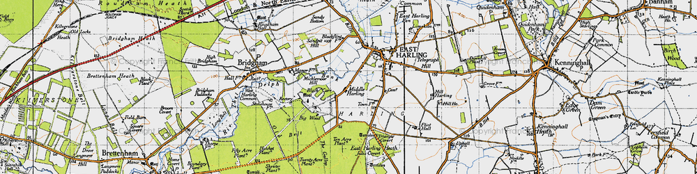 Old map of Middle Harling in 1946