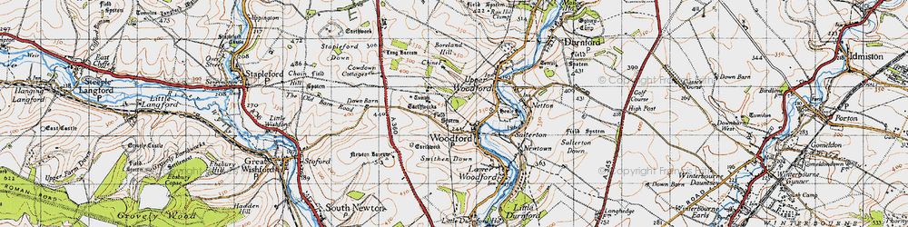 Old map of Middle Woodford in 1940