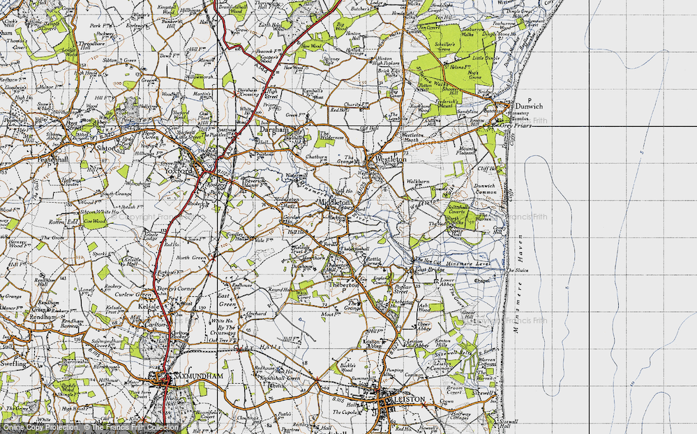 Old Map of Historic Map covering Westleton Common in 1946