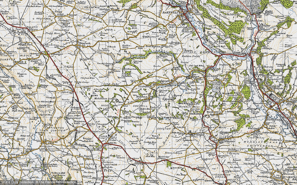 Old Map of Historic Map covering Arbor Low in 1947
