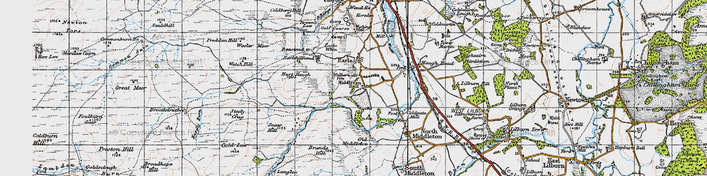 Old map of Wooler Common in 1947