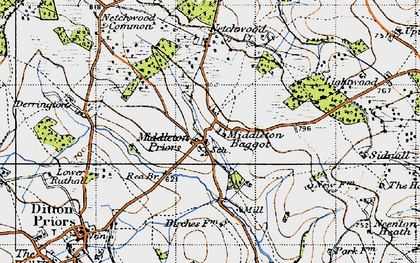 Old map of Middleton Priors in 1947