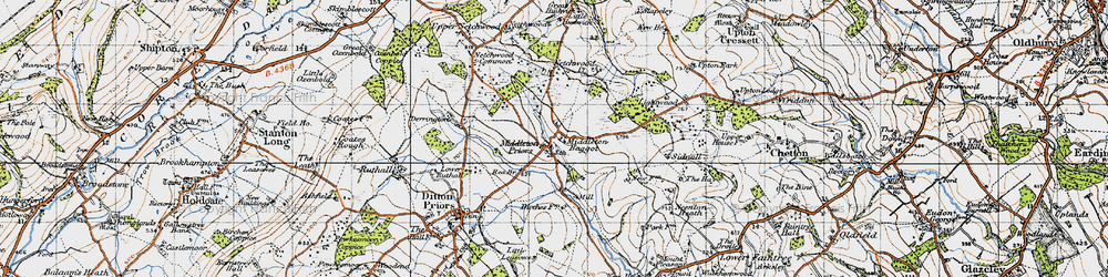 Old map of Middleton Priors in 1947
