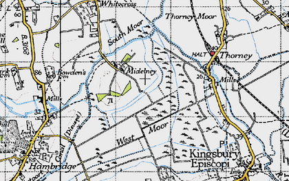 Old map of Midelney in 1945