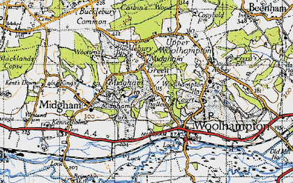 Old map of Midgham Green in 1945