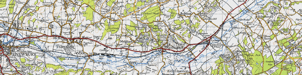 Old map of Midgham Green in 1945
