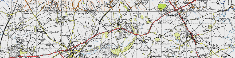 Old map of Milborne Port in 1945