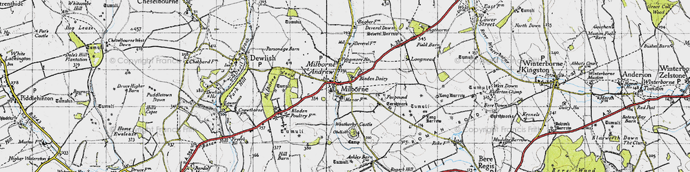 Old map of Milborne St Andrew in 1945