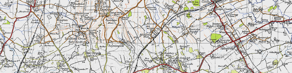 Old map of Milborne Wick in 1945
