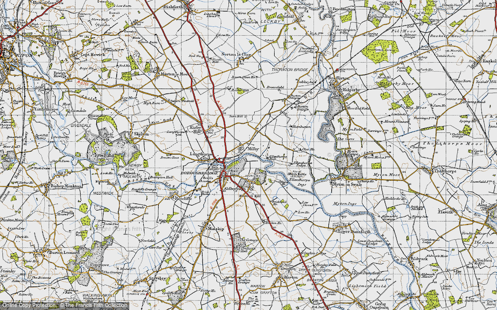 Old Map of Historic Map covering Ellenthorpe Hall in 1947