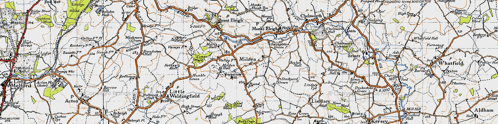 Old map of Milden in 1946