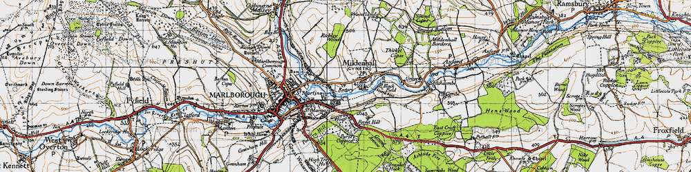 Old map of Mildenhall in 1940