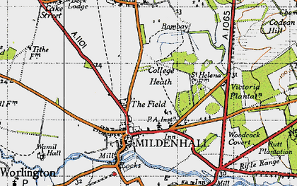 Old map of Mildenhall in 1946