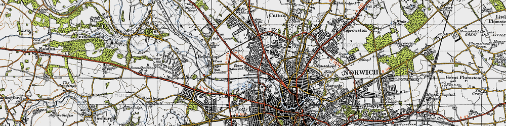 Old map of Mile Cross in 1945
