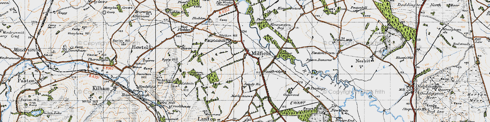 Old map of Milfield in 1947