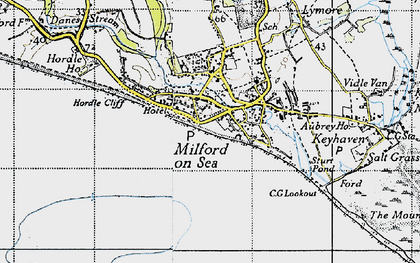 Old map of Milford on Sea in 1940