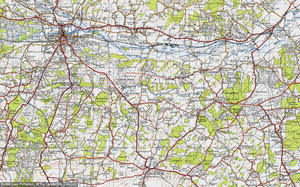 Old Map of Historic Map covering Crookham Common in 1945
