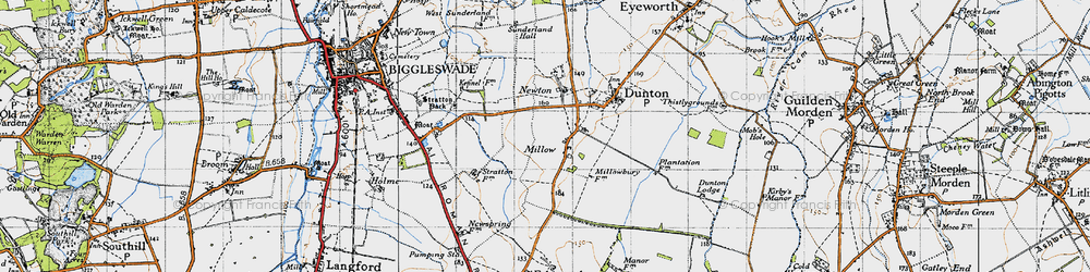 Old map of Millow in 1946