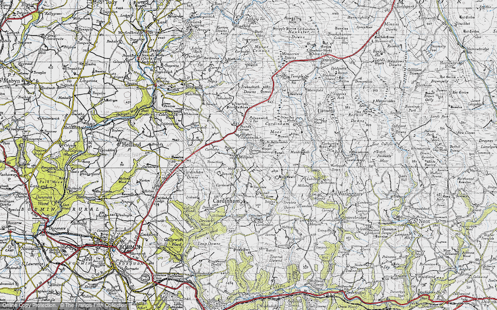 Old Map of Historic Map covering Bodmin Airfield in 1946
