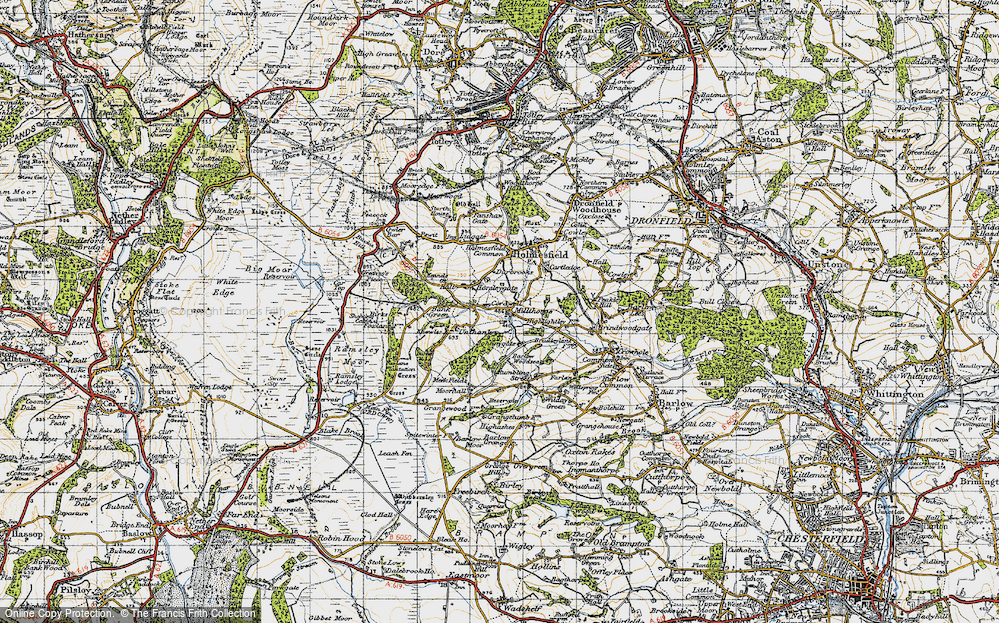 Old Map of Historic Map covering Barlow Woodseats in 1947