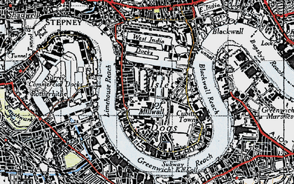 Old map of Millwall in 1946