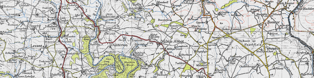 Old map of Milton Abbot in 1946