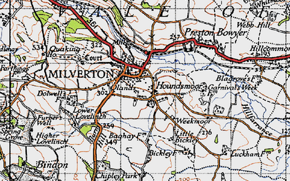 Old map of Milverton in 1946