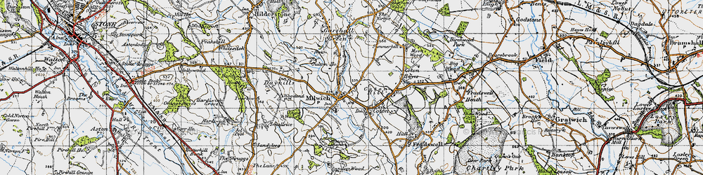 Old map of Wheatlow Brook in 1946