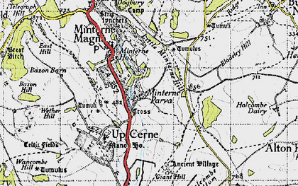 Old map of Minterne Parva in 1945