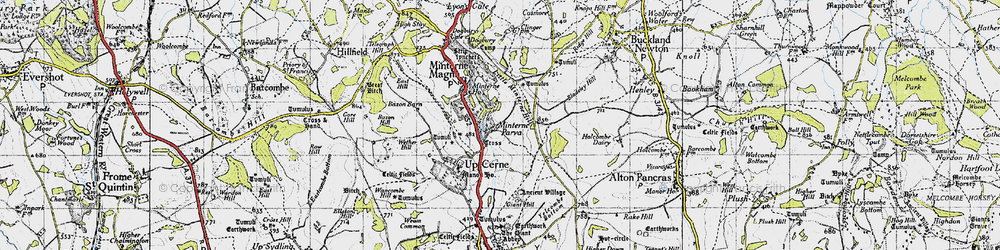 Old map of Minterne Parva in 1945