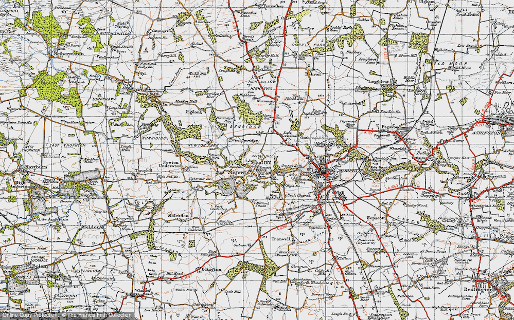 Old Map of Mitford, 1947 in 1947