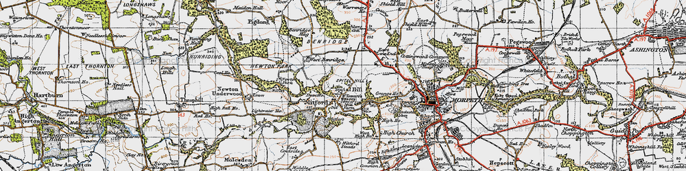 Old map of Mitford in 1947