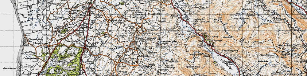 Old map of Moel Tryfan in 1947