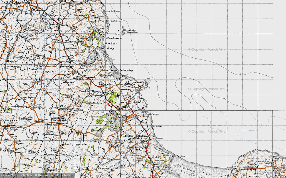 Old Map of Historic Map covering Ynys Moelfre in 1947