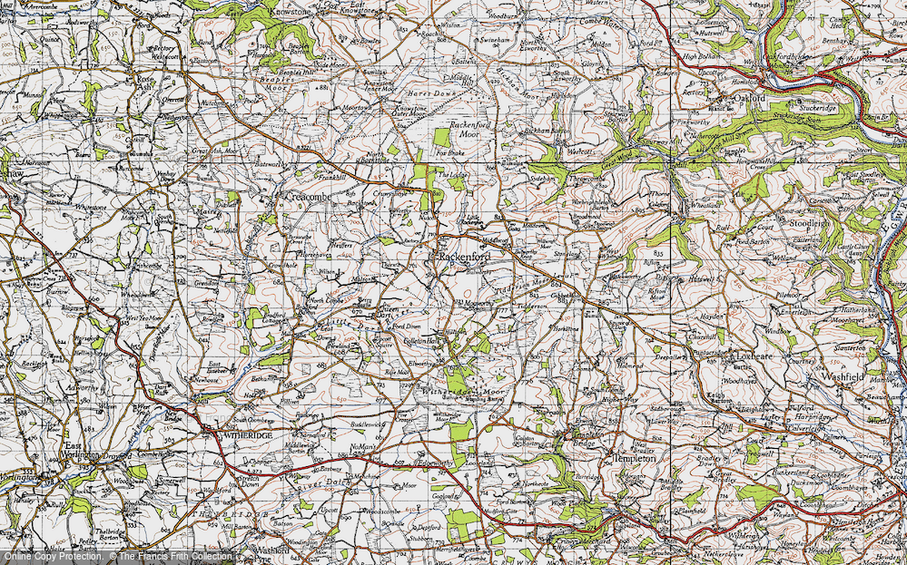 Old Map of Historic Map covering Witheridge Moor in 1946