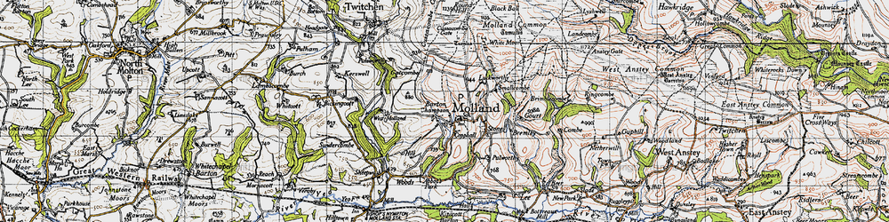 Old map of Molland in 1946