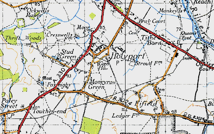 Old map of Moneyrow Green in 1945