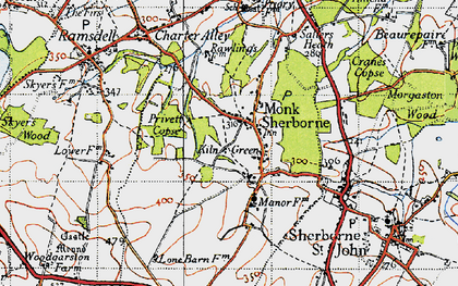 Old map of Monk Sherborne in 1945