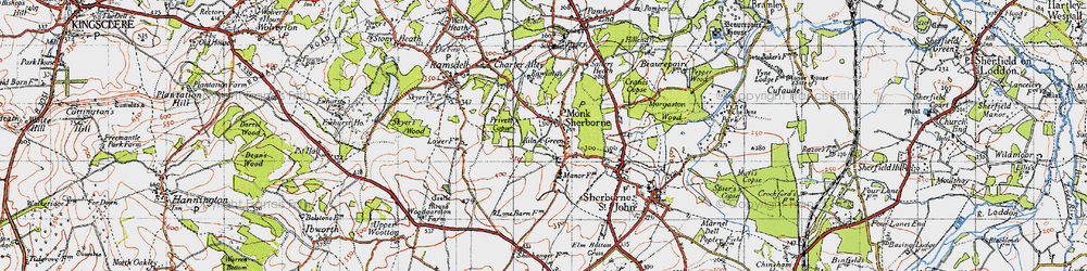 Old map of Monk Sherborne in 1945