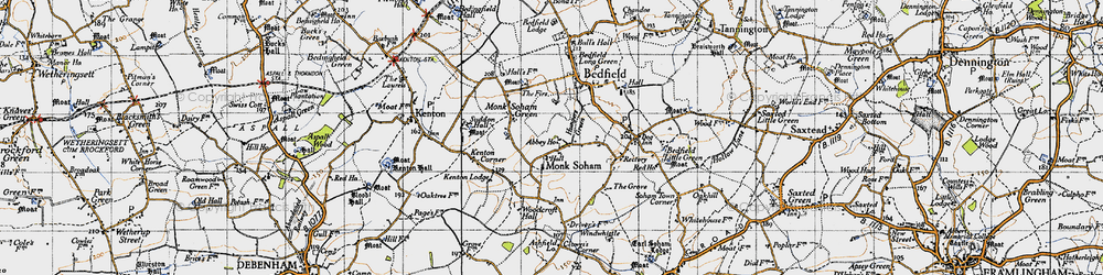 Old map of Monk Soham in 1946