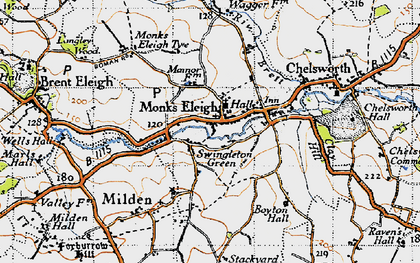 Old map of Monks Eleigh in 1946