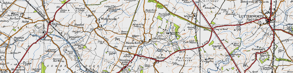 Old map of Monks Kirby in 1946