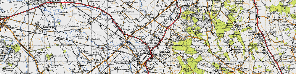 Old map of Monks Risborough in 1947