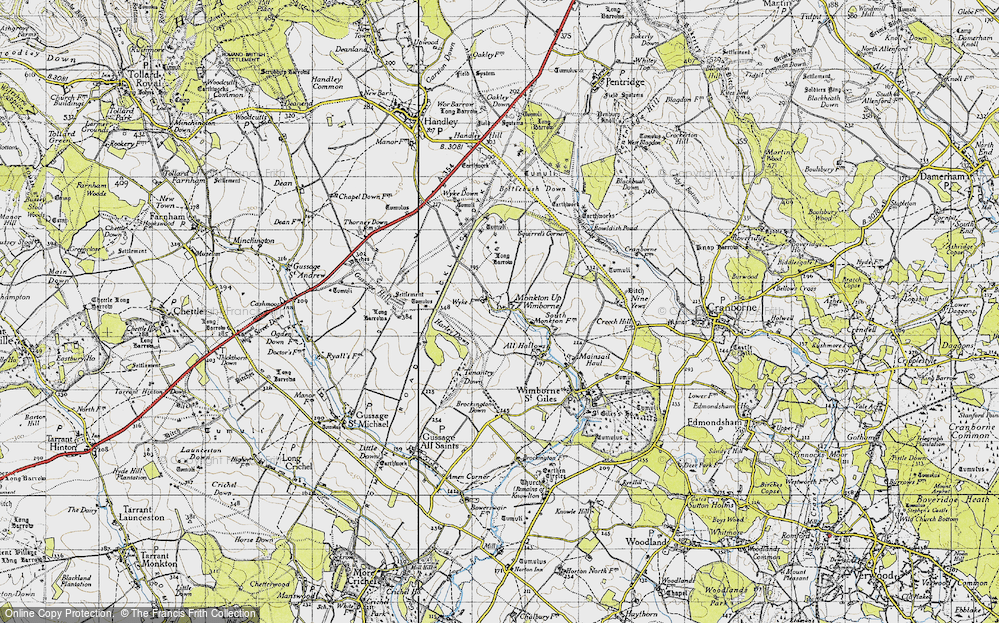 Old Map of Monkton Up Wimborne, 1940 in 1940