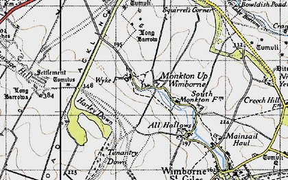 Old map of Monkton Up Wimborne in 1940