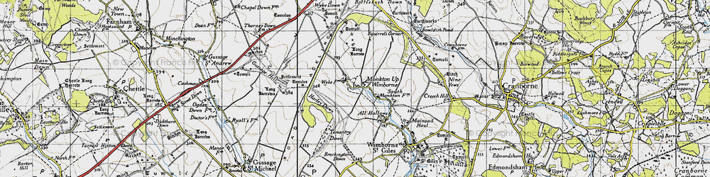 Old map of Monkton Up Wimborne in 1940