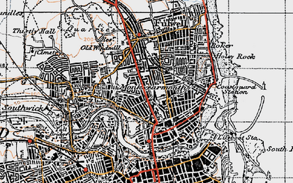 Old map of Monkwearmouth in 1947